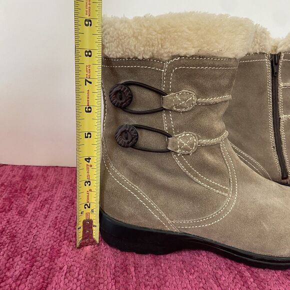 Clarks Bendables Suede Leather Faux Fur Ankle Boots Tan/Taupe Size 9.5 - Picture 7 of 10